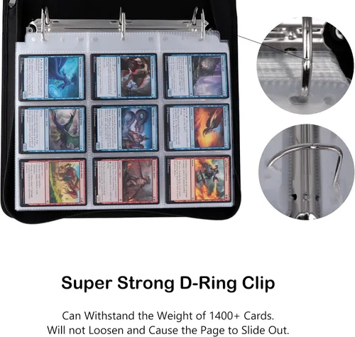 Miniatura 5 de Carpeta de tarjetas coleccionables con 9 bolsillos para 1404 tarjetas, tarjetero de metal con anilla en D con 78 páginas transparentes de doble Azul