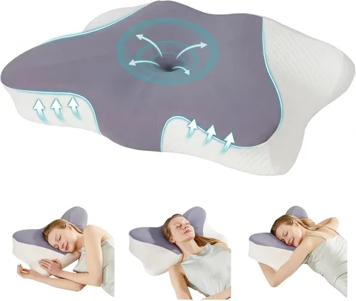 Miniatura 14 de Sweetcrispy Almohada cervical para cuello y hombro, almohadas ergonómicas de espuma viscoelástica, contorno lateral para adultos, soporte ortopédico
