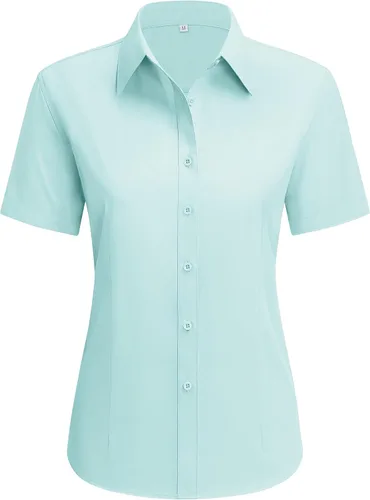 Miniatura 24 de siliteelon Camisas de vestir para mujer, de manga corta, de algodón, camisa con botones abajo, camisa básica con botones arriba, camisas con cuello