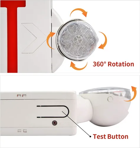 Miniatura 5 de Luz de salida de emergencia, luz ajustable de dos luces LED para salida, combo de iluminación de salida de emergencia comercial con batería de Rojo