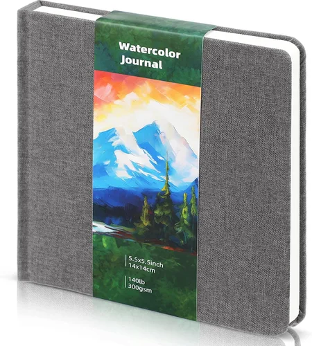 Miniatura 13 de Dispowreath Cuaderno de bocetos de acuarela de 5.5 x 5.5 pulgadas, cuaderno cuadrado de acuarela, prensa en frío, papel de algodón de 140 libras
