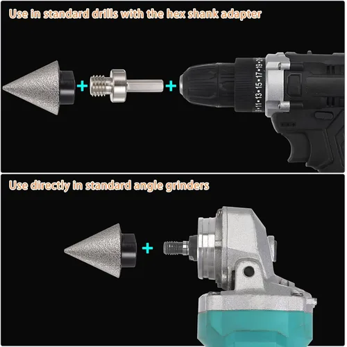Miniatura 4 de HARFINGTON Brocas biseladoras de diamante de 1.38 pulgadas de diámetro, 5/8-11 roscas con adaptador, broca avellanadora para ampliar agujeros