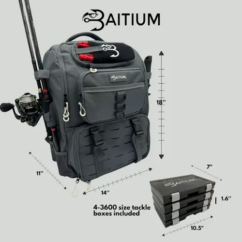 Miniatura 5 de Baitium - Mochila de pesca de 40L, bolsa de aparejos con enfriador, soportes para cañas, perfecta para equipo de pesca Gris