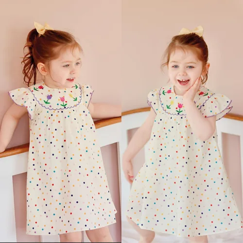 Miniatura 2 de Simplee Kids Vestido Casual para Bebés Niñas, Vestido de Pinzas para Niñas Pequenas, Vestido de Sol con Estampado Floral para Primavera Verano 1-6