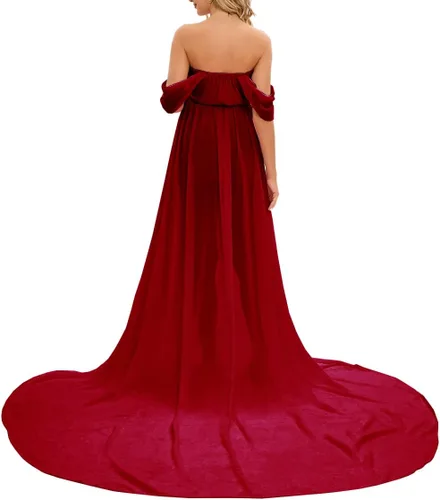 Miniatura 5 de ZIUMUDY Vestido largo de gasa de maternidad para sesión de fotos, fotografía con hombros descubiertos, vestido de gasa transparente envuelto