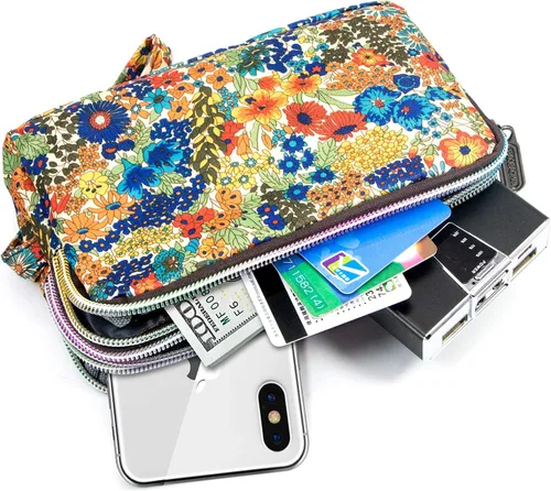 Miniatura 2 de BIAOTIE Cartera de pulsera de gran capacidad, Bolso de mano de nailon impreso impermeable para mujer