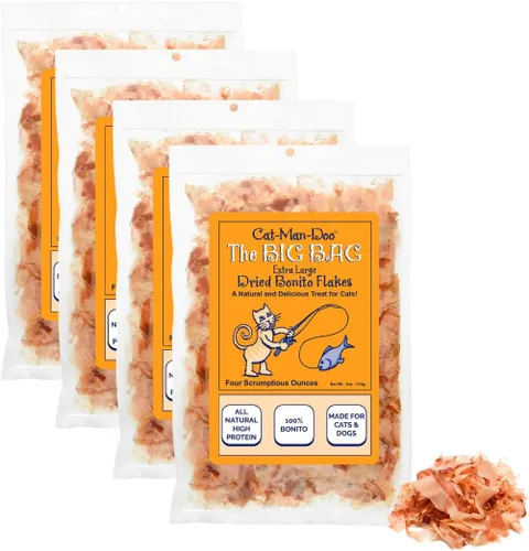 Miniatura 6 de Cat-Man-Doo Hojuelas secas de bonito extra grandes para perros y gatos - Hojuelas naturales altas en proteínas - Bolsa de 4oz (2 paquetes)