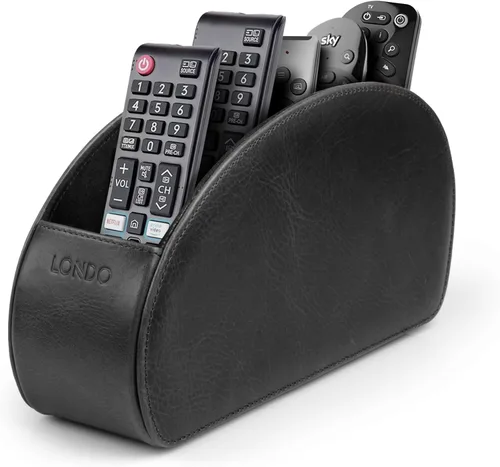 Londo Soporte para Control Remoto con 5 Bolsillos - Guarda Controles de DVD, Blu-Ray, TV, Roku o Apple TV - Cuero Genuino Italiano con Forro de