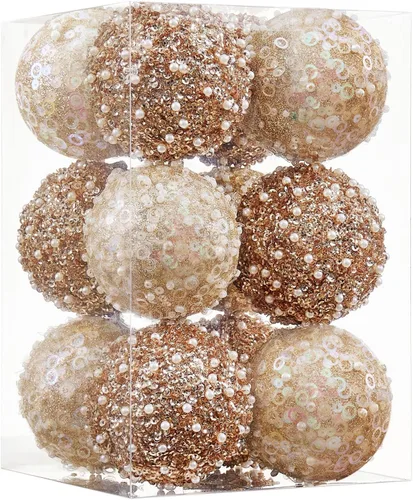 Miniatura 16 de 12 unidades de adornos de bolas de Navidad, adornos de bolas de Navidad en oro rosa, perlas de plástico irrompibles para colgar para fiestas