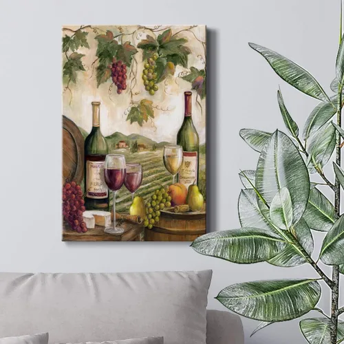 Miniatura 4 de Renditions Gallery Arte de pared de viñedo, decoración de vino rojo y blanco, queso y uvas, arte escénico para cocina o comedor, lienzo de alta