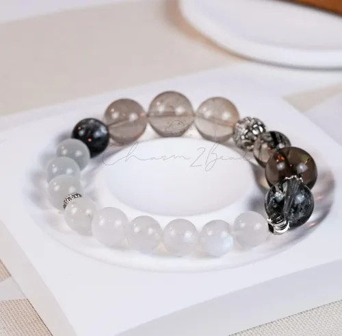 Miniatura 192 de Precious Gemstone Natural Crystal Healing Bracelet, Rutilated Quartz, Moonstone, Quartz Handmade Original Design Bracelet