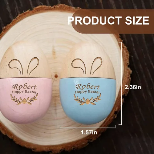 Miniatura 4 de Huevo de Pascua personalizado con nombre grabado, huevo de madera de Pascua personalizado 2026 grabado con texto gratis para niño y niña Azul y rosa