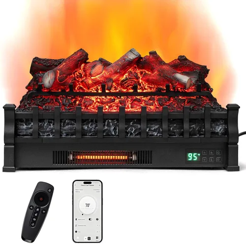 ORALNER Inserto de Chimenea Eléctrica WiFi de 26", Calentador de Troncos, Cuarzo Infrarrojo con Sonido Crepitante, Control Remoto, Temporizador 8H,