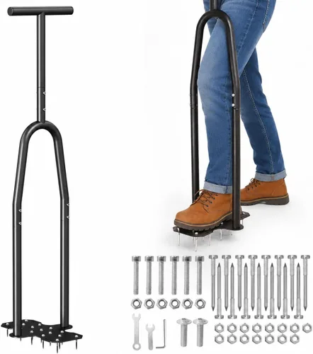 eWonLife Aireador de césped, aireador manual de diseño paso a través del patio, pedal completo para articulaciones amigable, fuerza ergonómica de