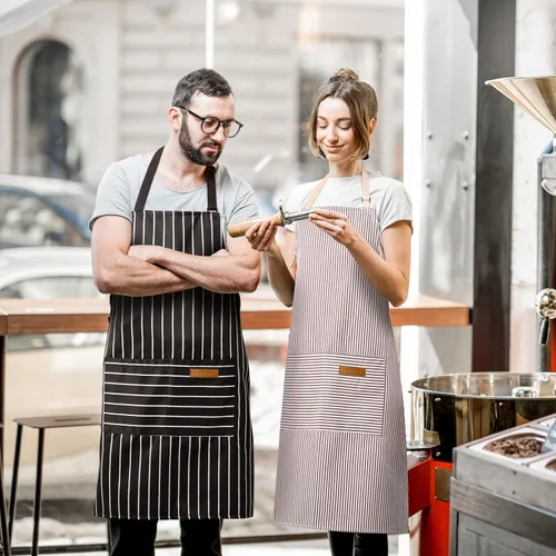 Miniatura 5 de BeLuyi - Paquete de 2 delantales ajustables con peto, delantales de chef para cocina, restaurante, con 2 bolsillos, delantales para mujeres