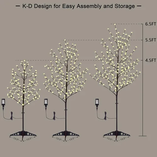 Miniatura 7 de Lightshare Árbol de flor de cerezo con luz LED, 4 pies, 5 pies y 6 pies, blanco cálido, paquete de 3, decoración del hogar, jardín, verano, boda