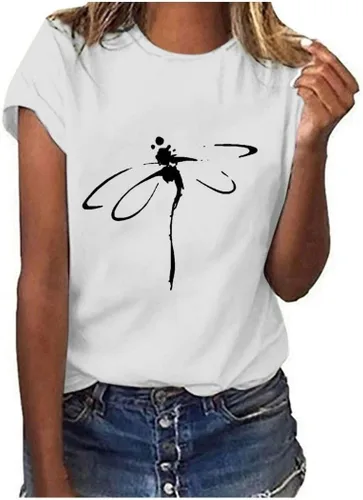 Camiseta con estampado de animales para mujer, camiseta de libélula divertida, linda camiseta de manga corta, blusa de primavera 2023, camisas de