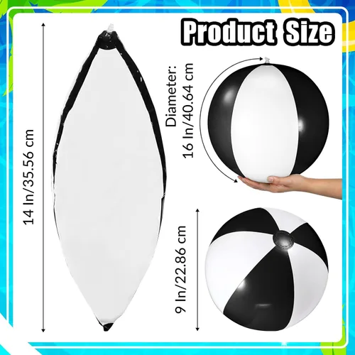 Miniatura 2 de 12 bolas inflables de PVC de 16 pulgadas, bolas inflables de piscina para piscina, verano, temática hawaiana tropical, recuerdos de fiesta, Negro