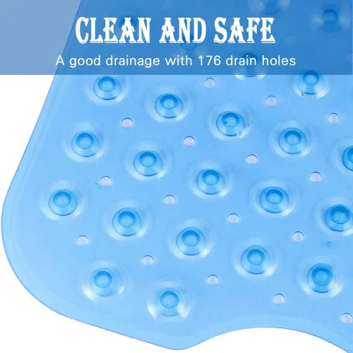 Miniatura 5 de YINENN Tapete de ducha para bañera de 40 x 16 pulgadas, antideslizante y extragrande, tapete para bañera con ventosas, lavable a máquina, con Azul