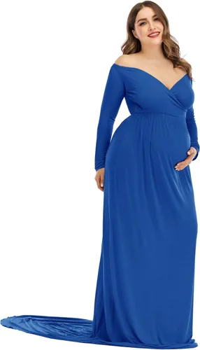 Miniatura 3 de ZIUMUDY Vestido largo de maternidad con hombros descubiertos, vestido de fotografía para baby shower