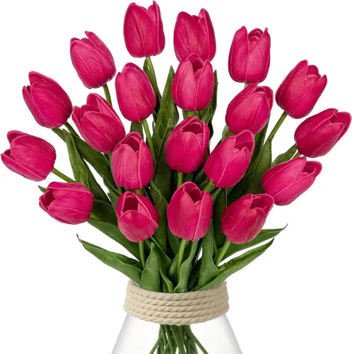 Miniatura 19 de 20 tulipanes artificiales mixcolor de tacto real, flores falsas para el día de la madre, 13.5 pulgadas, tulipanes sintéticos, flores artificiales a