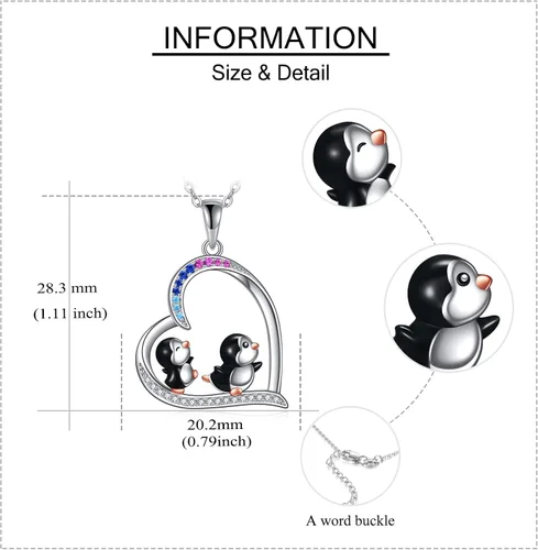 Miniatura 4 de YAFEINI Penguin Dog Gifts Sterling Silver Penguin Snowflake Necklace Heart Dog Pendant Jewelry for Women Girls Christmas Gifts