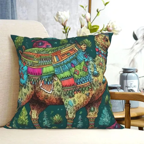 Miniatura 6 de Fundas de almohada con estampado de dibujo a mano de camello colorido, funda de cojín cuadrada, funda de cojín suave, funda de almohada