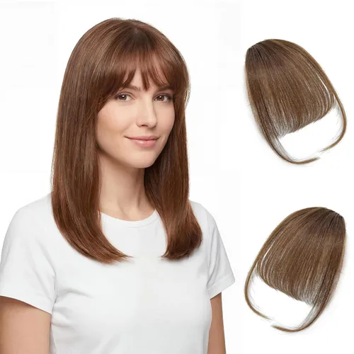 Miniatura 16 de Flequillo con clip de cabello 100 % humano, cortina de adelgazamiento de aire para mujer, plana natural, curvada, delgada, falsa rubio ceniza