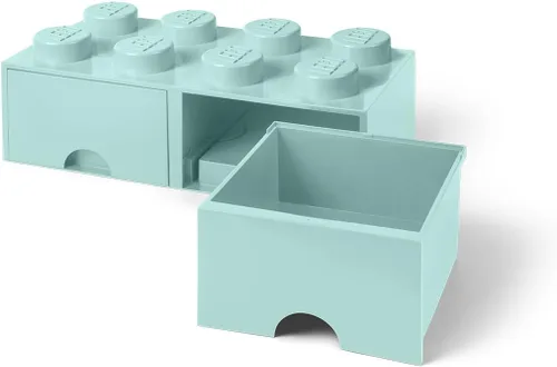 Miniatura 4 de LEGO - Cajón de ladrillos, 8 perillas, 2 cajones, caja de almacenamiento apilable, color verde menta aguamarina Verde oscuro