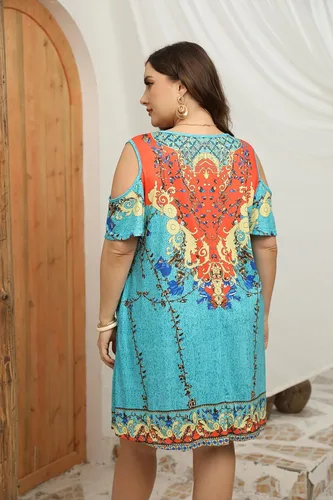 Miniatura 3 de Hbeyyto - Vestido informal de manga corta con hombros descubiertos para mujer, holgado y con bolsillos, talla grande