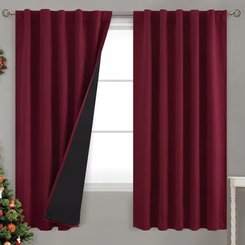 Miniatura 105 de BGment Cortinas 100% opacas beige de 63 pulgadas de largo con forro aislante térmico, bolsillo para varilla y lengüeta trasera de doble capa