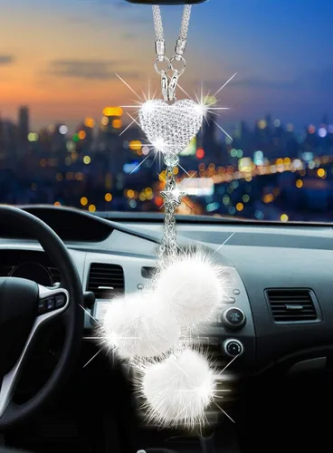 Miniatura 23 de Glamorosa decoración colgante de espejo de coche con cabeza de zorro azul oscuro, adorno de automóvil con temática animal para mujeres y hombres