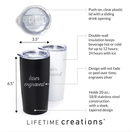 Miniatura 8 de Lifetime Creations Vaso de acero inoxidable personalizado grabado con nombre (blanco) - Vaso de metal personalizado, añade tu nombre, taza de viaje