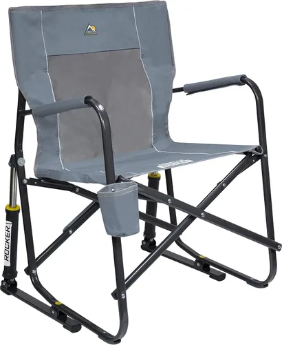 GCI Outdoor Freestyle Rocker Silla de Camping | Silla Mecedora Plegable Portátil con Reposabrazos Sólidos y Duraderos, Soporte para Bebidas y Gris