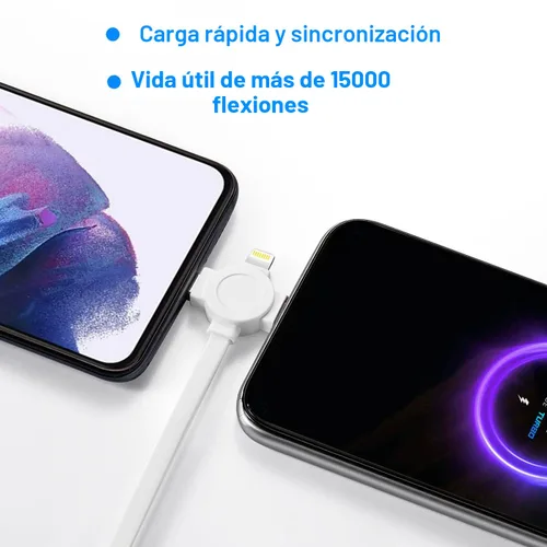 Miniatura 2 de Cable de carga múltiple retráctil 3 en 1, paquete de 2 cables de carga rápida retráctil, cable de sincronización de datos con puertos iPhone/tipo