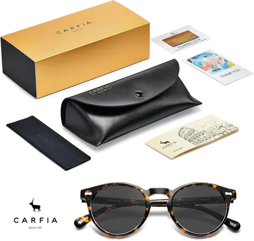 Miniatura 13 de CARFIA Gafas de sol polarizadas de acetato redondo para mujer, protección UV de cara pequeña con funda de cuero CA5288