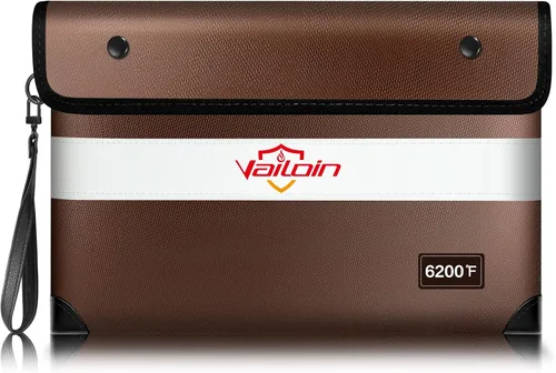Vailoin Bolsa de dinero ignífuga aislada de 6200℉ para dinero en efectivo con cremallera impermeable, pequeña bolsa ignífuga, bolsa de dinero a
