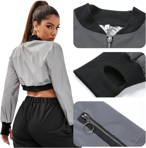 Miniatura 6 de Ypser - Blusa reflectante para rave, crop top, de manga corta, techwear, para mujer