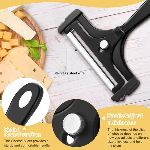 Miniatura 3 de Boao Paquete de 2 rebanadoras de queso de alambre de acero inoxidable, cortador de queso de mano, ángulo ajustable, herramienta de cocina de Negro