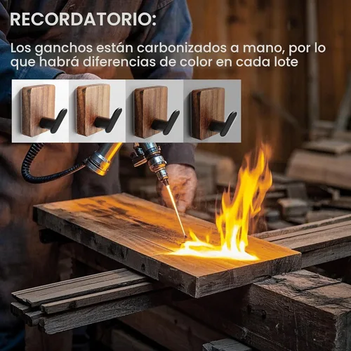Miniatura 7 de DELITON Ganchos de toalla para baños, paquete de 4 ganchos adhesivos de madera para colgar batas, toallas, abrigos, llaves, gancho decorativo