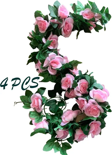 Miniatura 9 de Paquete de 2 Guirnaldas de Vid de Rosa Artificial Rosas Falsas Flores Plantas Enredaderas Colgantes Decoración de Hojas Florales para Boda Fiesta