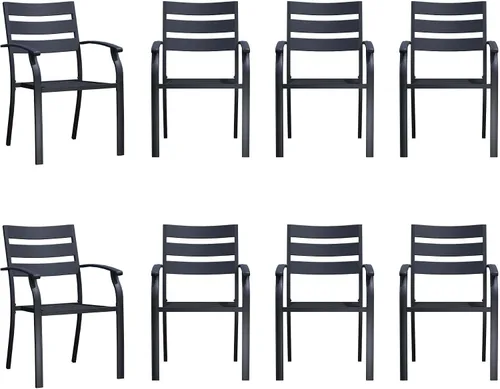 Miniatura 20 de Juego de 2 sillas de comedor para patio, sillas de comedor apilables negras para exteriores, juego de muebles de patio de metal para jardín, patio
