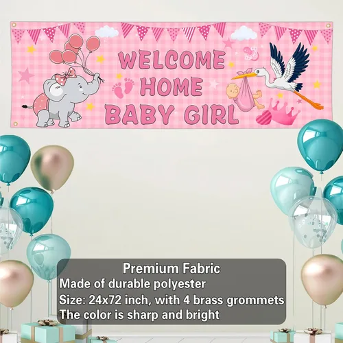 Miniatura 3 de Banderas de bienvenida a casa para bebé niña para exterior, 24 x 72 pulgadas, doble cara, bandera de "It's a Girl", bandera de pared de baby shower