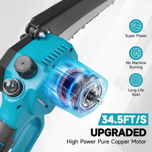 Miniatura 3 de Mini motosierra de mano inalámbrica de 6 pulgadas con engrasador automático, motosierra eléctrica portátil para cortar árboles/madera, bloqueo