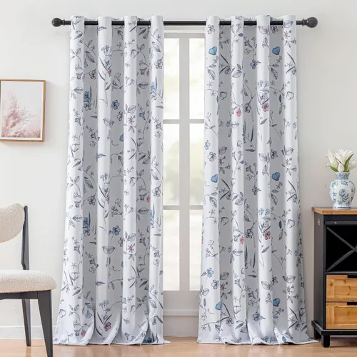 Miniatura 33 de ChrisDowa Cortinas florales 100% opacas de 63 pulgadas de largo, 2 paneles para dormitorio, sala de estar, estampado de flores negras