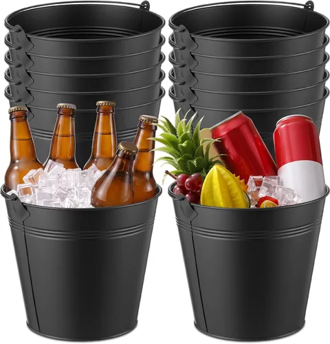 Miniatura 8 de Didaey 12 cubos de metal para cerveza, cubos de hielo a granel, cubos de hielo con asa, enfriador de bebidas para fiesta de champán, bebidas