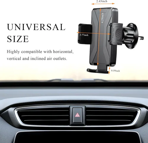Miniatura 2 de KVAEY Soporte de teléfono para automóvil, duradero y antideslizante con gancho de metal, ajuste de elasticidad de rotación de 360°, soporte Negro