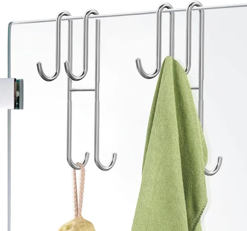 Miniatura 11 de Cerbonny Ganchos para puerta de ducha, paquete de 2 ganchos dobles para toallas de baño, puerta de ducha de vidrio sin marco, colgador de baño