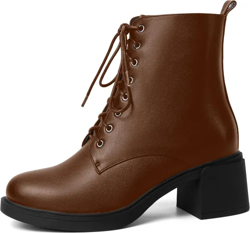 Miniatura 127 de ROSERWISH Botas altas de tacón bajo y grueso para mujer, con cordones, cómodas, modernas, con puntera redonda, de 2.5 pulgadas