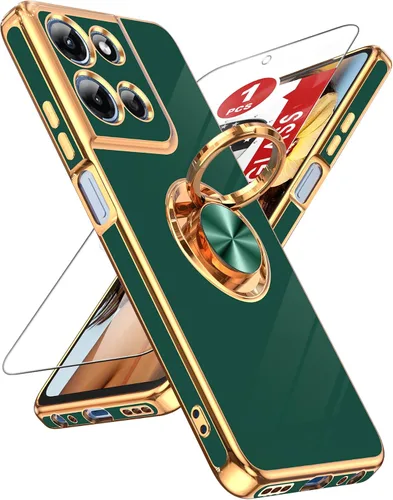 Miniatura 14 de LeYi Funda para Samsung Galaxy S22 Ultra con soporte de anillo giratorio de 360°, soporte magnético, chapado en oro rosa, borde protector para Negro